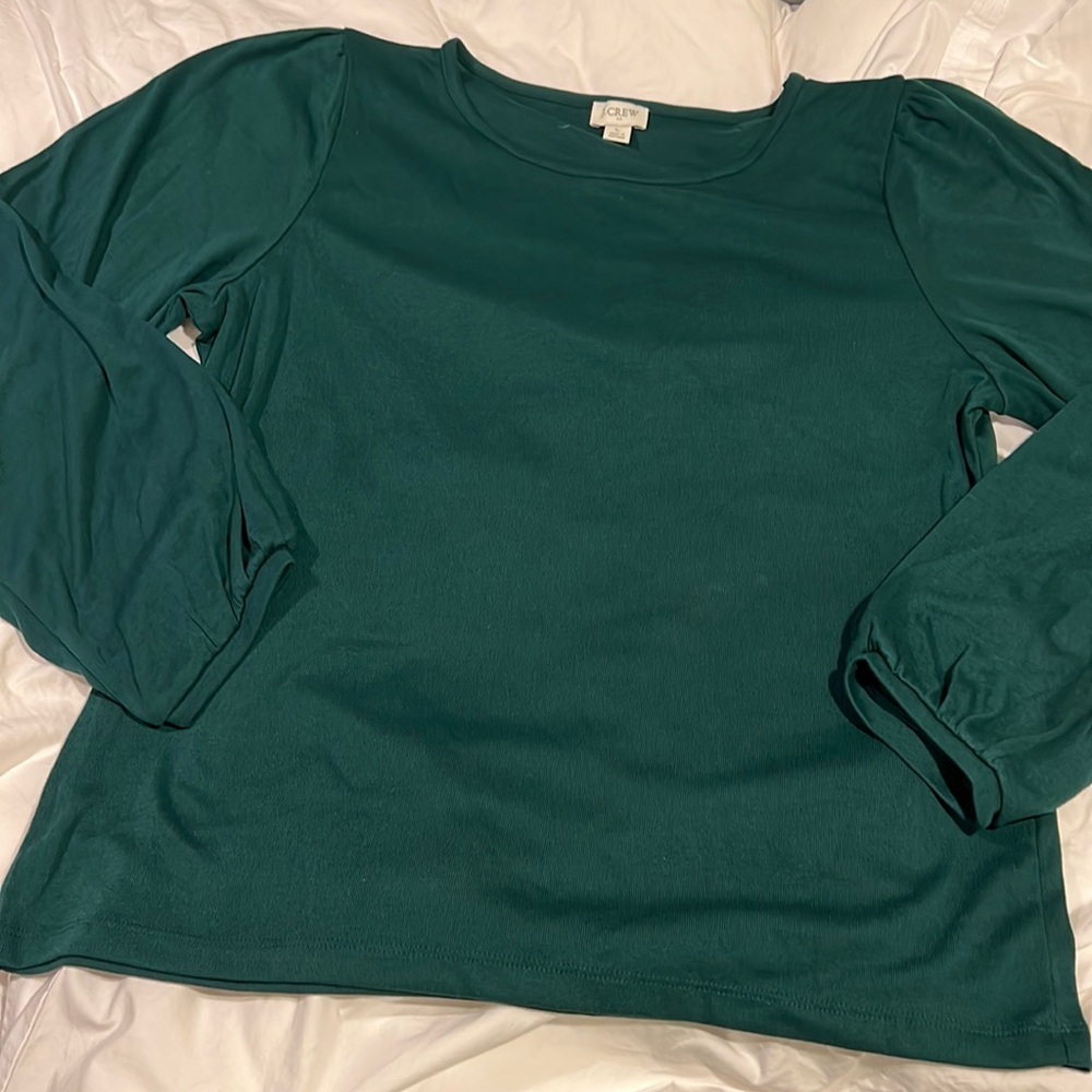 JCrew forest green bubble sleeve shirt